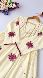 Elegant Ivory Rose Embroidered 3-Piece